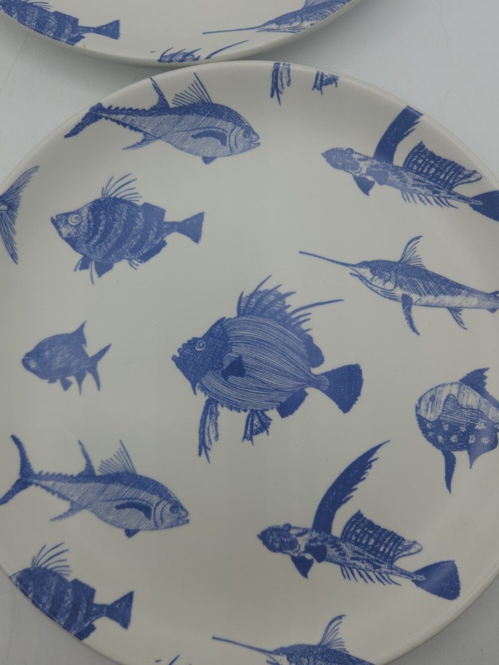 Vintage Ceramic Luncheon Plates with Blue Fish Set of 4 Made in Portugal - Picture 7 of 7
